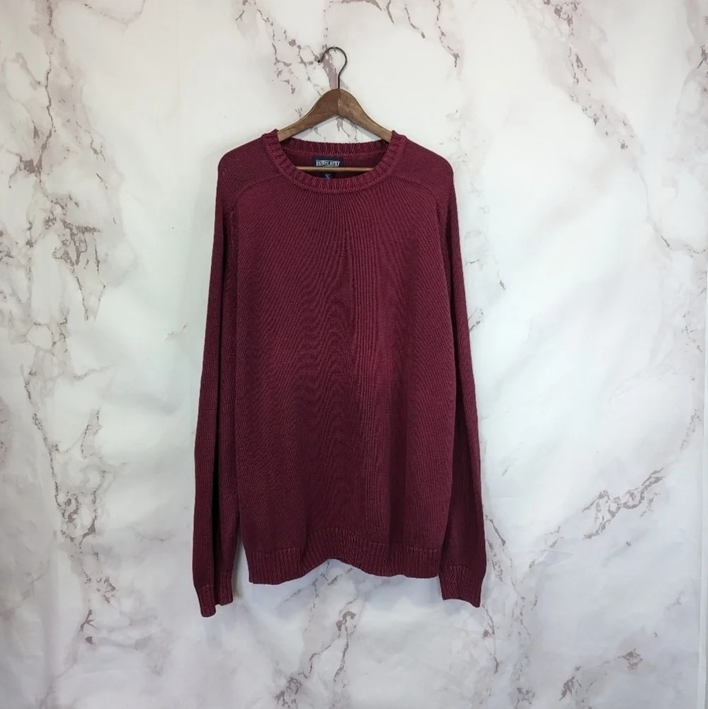 Lands End Sweater Elbow Patches Mens XL Tall Vintage Red Cotton Crew Nec…